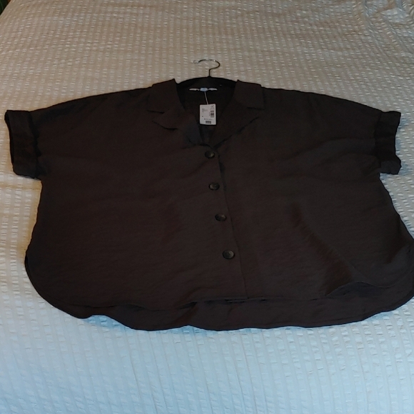 Women's Brown Notched Collar Button Down Top Size Small - Picture 4 of 12